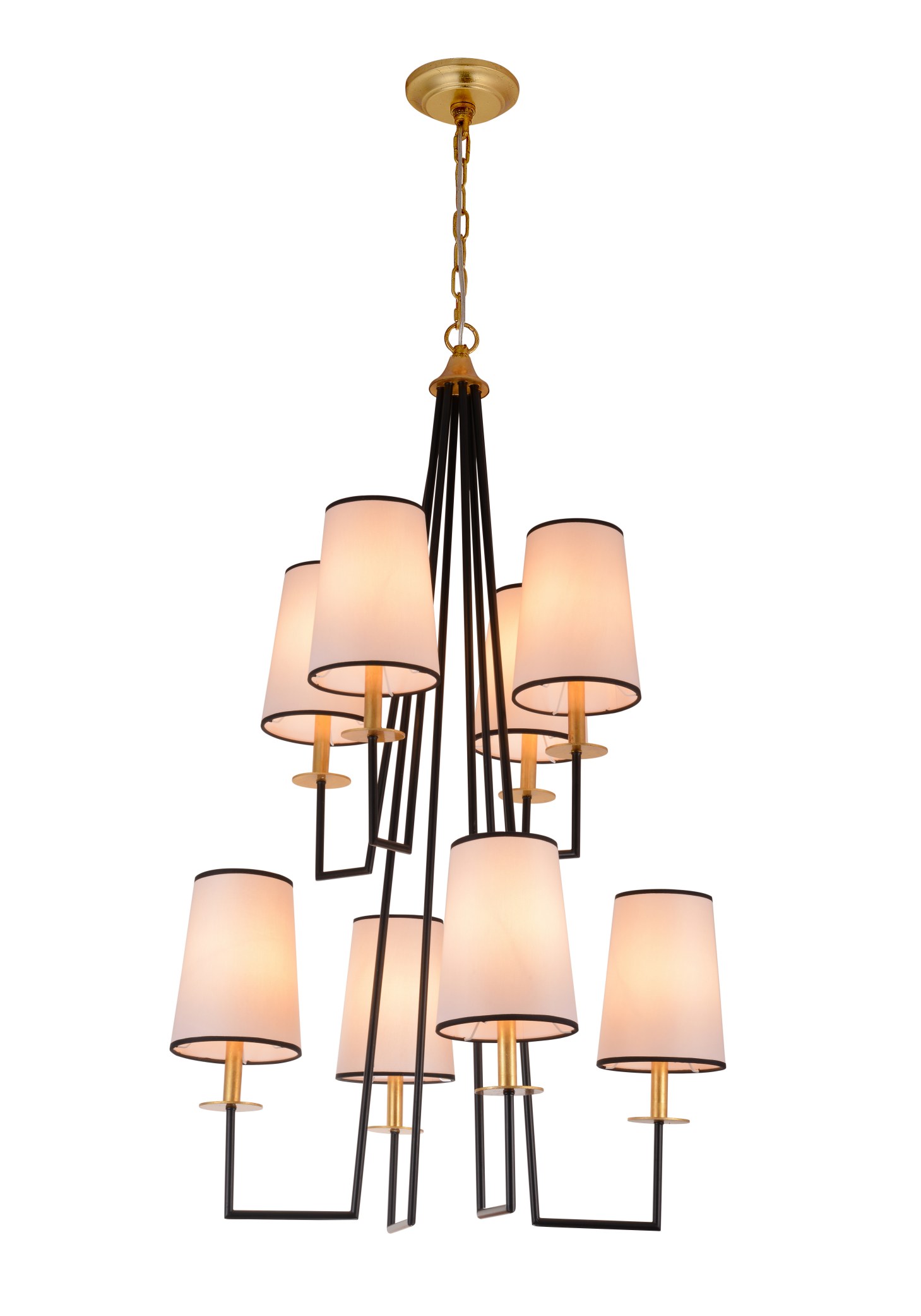 Chandelier Fabraic Óir Dubh srathach Geoiméadrach 8-Éadrom